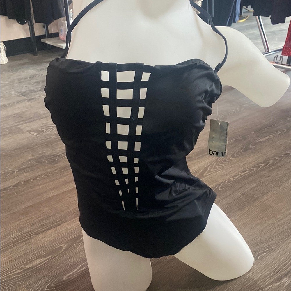 Bar III Black Halter One Piece Padded Cups Swimsuit New Large 10-12